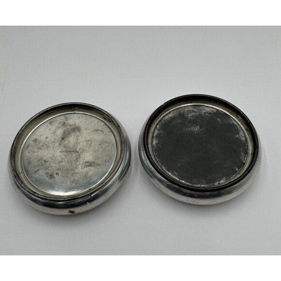 Vintage Embroidered Coasters Mushrooms Decorative Silver Tone Metal Set Of 2 HK - Picture 5 of 11